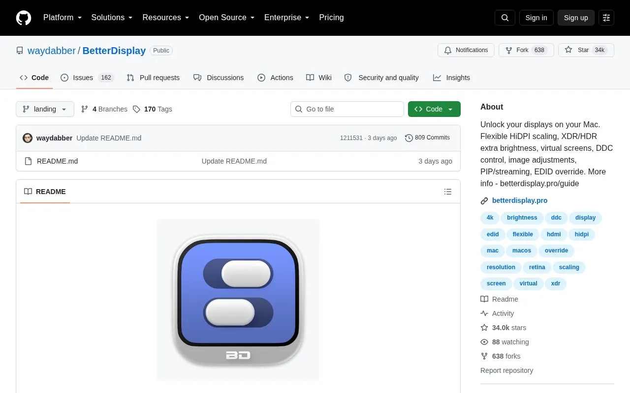 BetterDisplay homepage screenshot