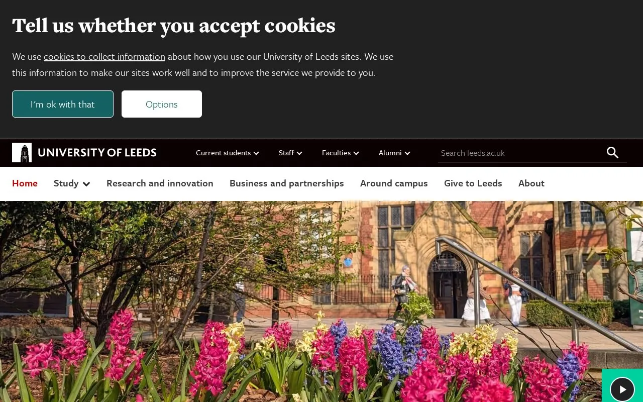 University of Leeds homepage screenshot
