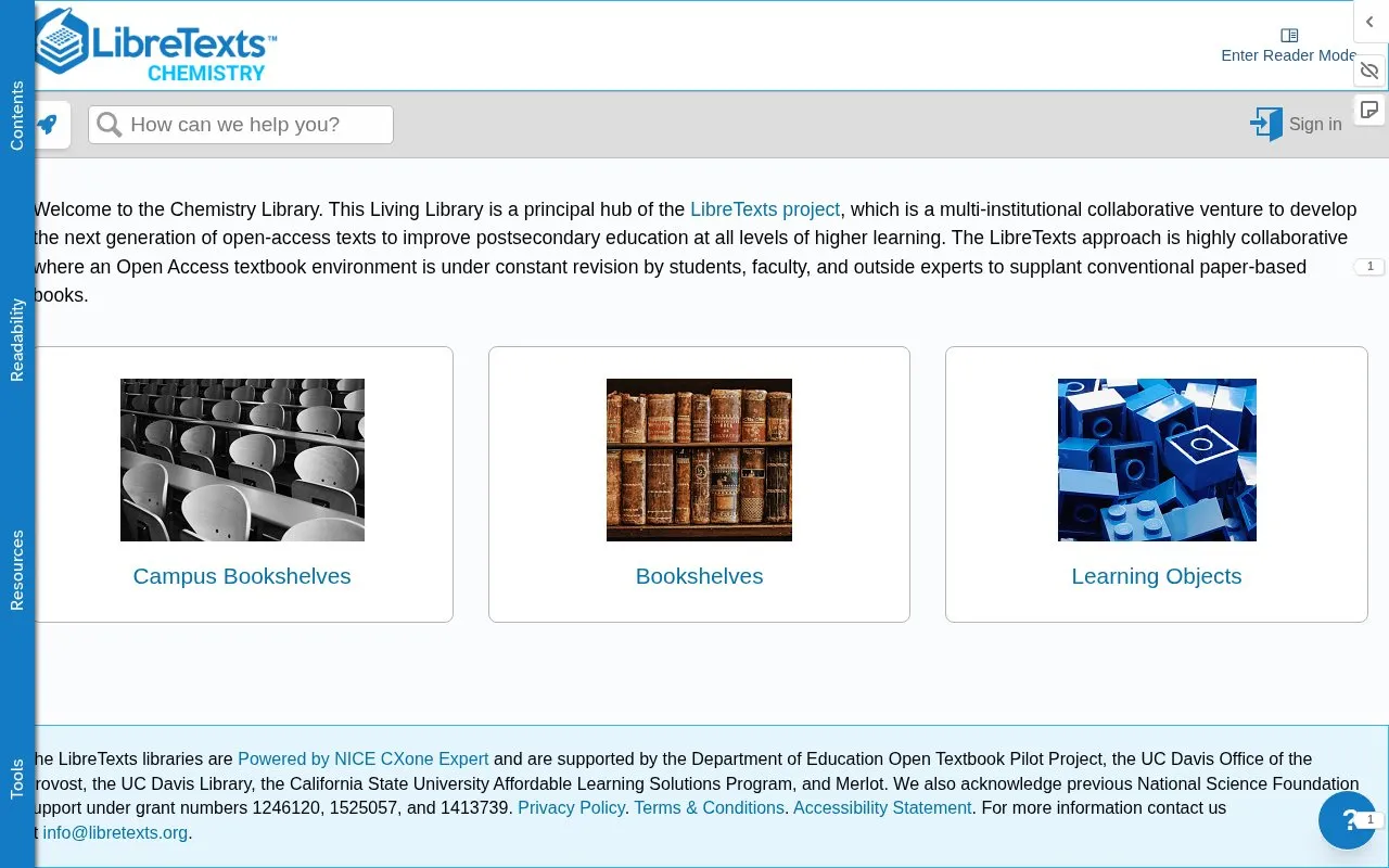 LibreTexts Chemistry homepage screenshot
