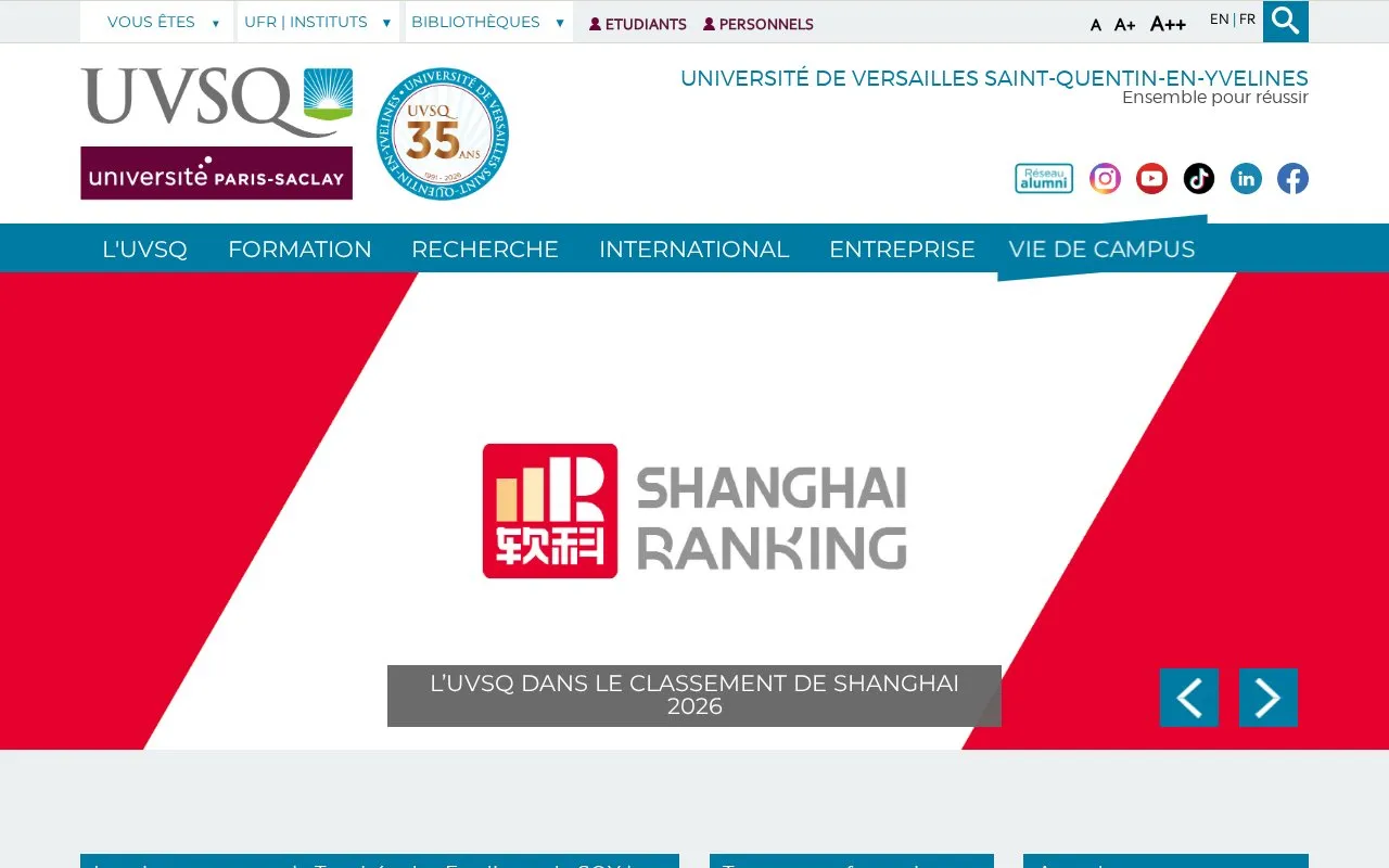 Universite de Versailles Saint Quentin en Yvelines homepage screenshot