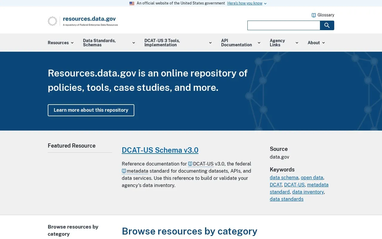 Data.gov Resources homepage screenshot