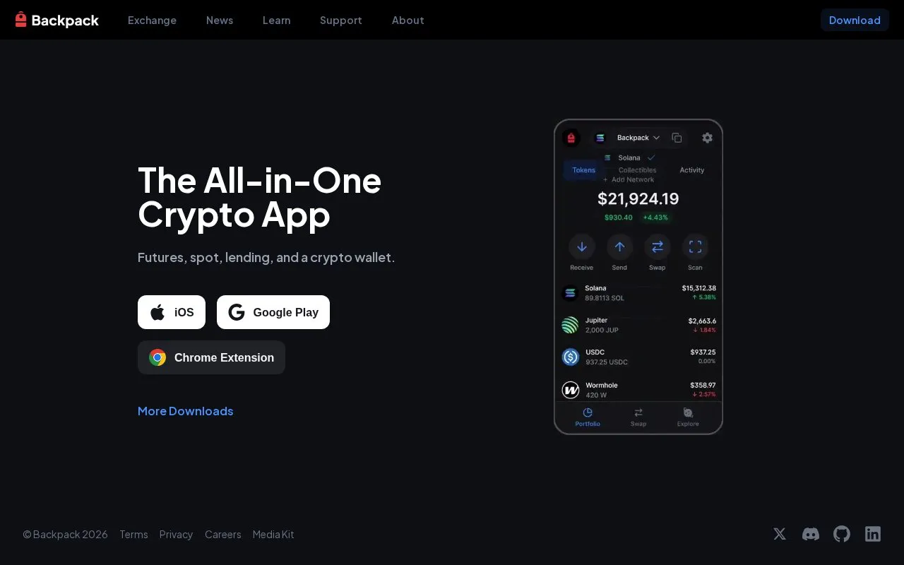 Backpack homepage screenshot
