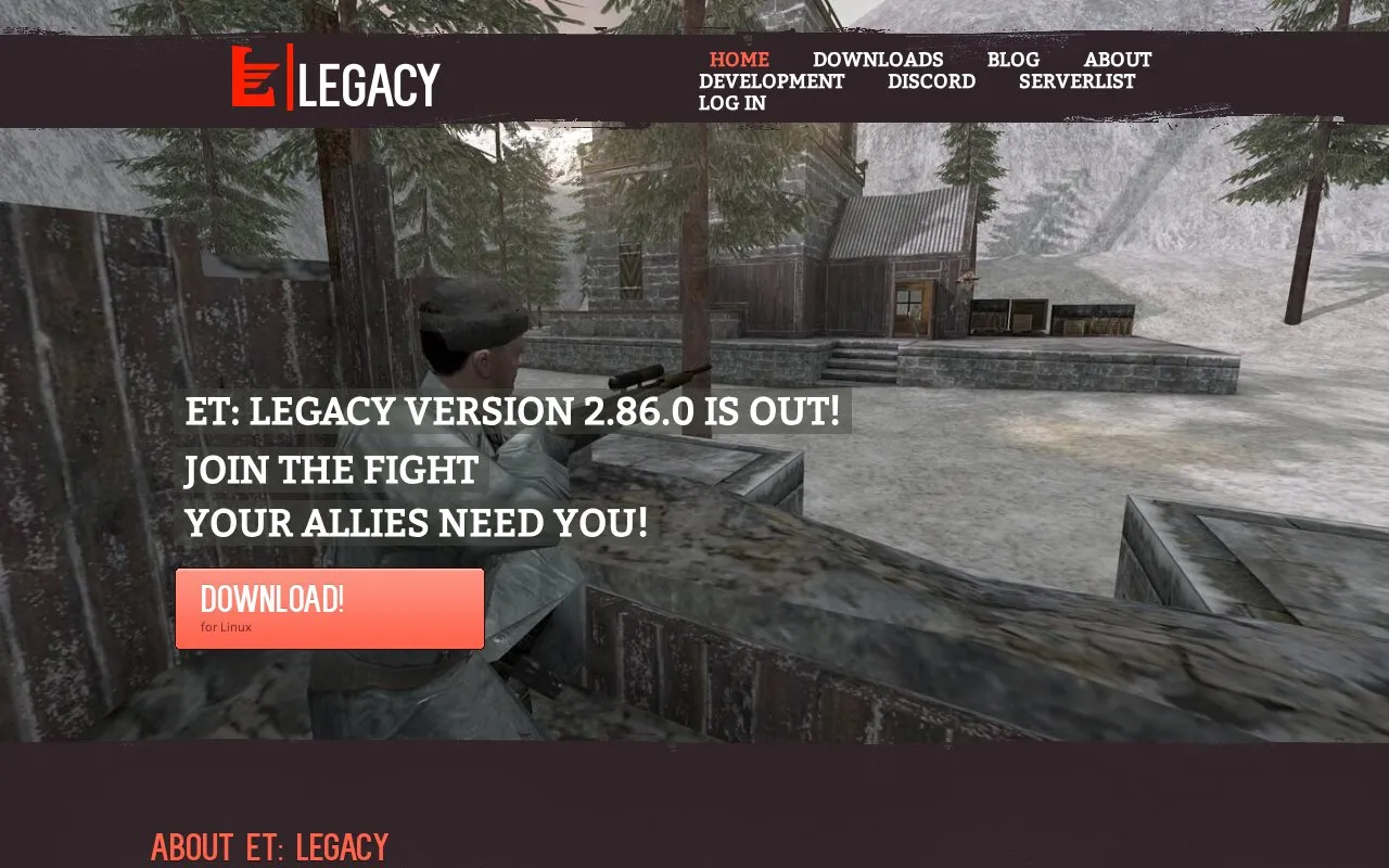 ET: Legacy homepage screenshot