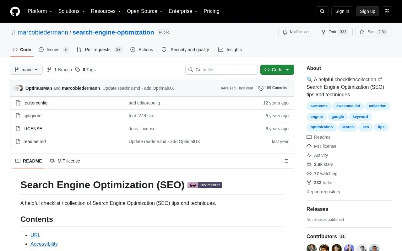search-engine-optimization homepage screenshot
