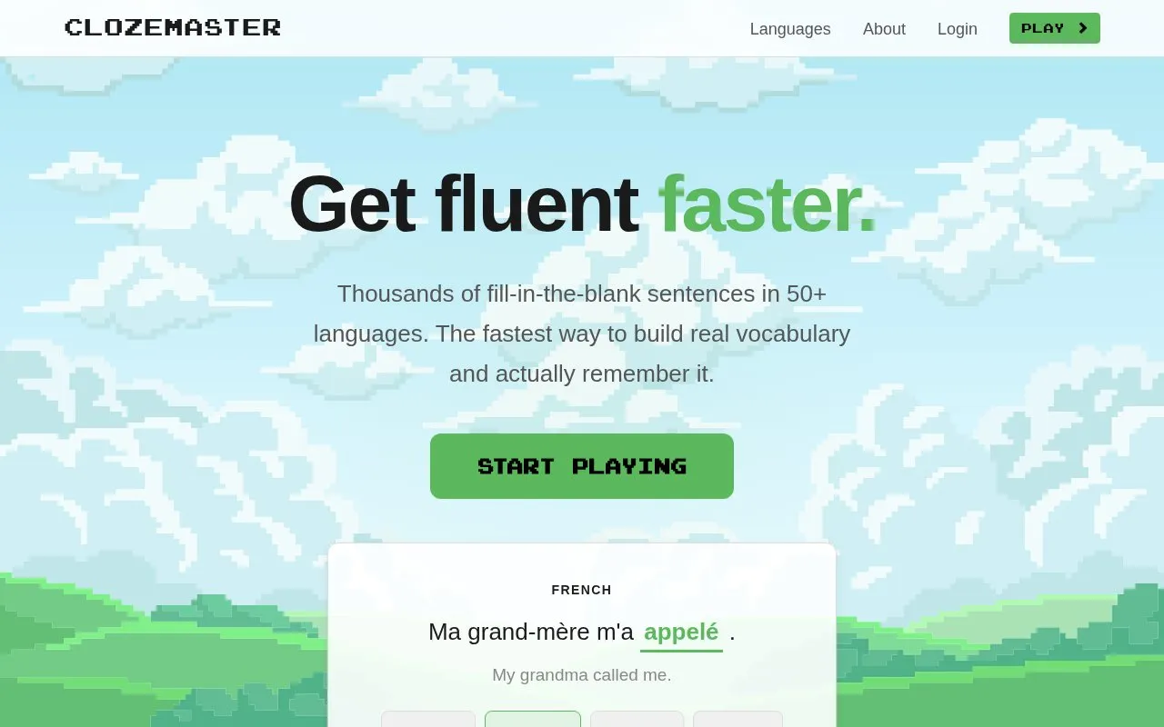 clozemaster homepage screenshot