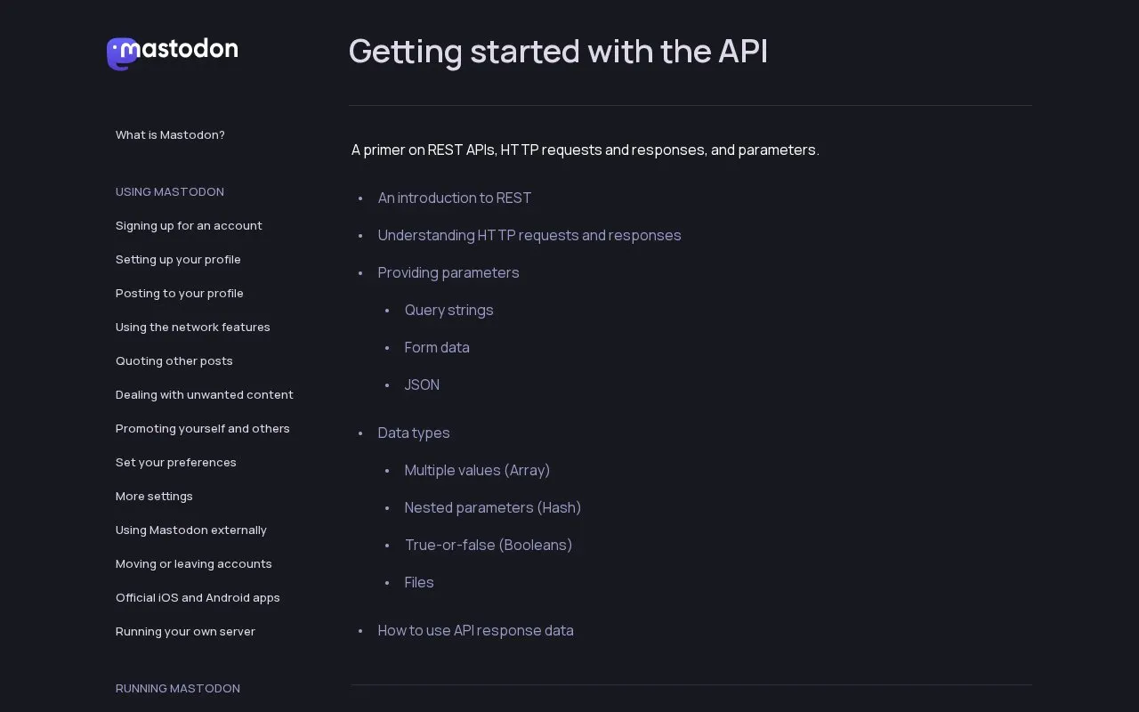 API documentation homepage screenshot
