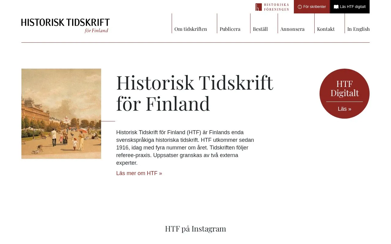 Historisk Tidskrift för Finland homepage screenshot