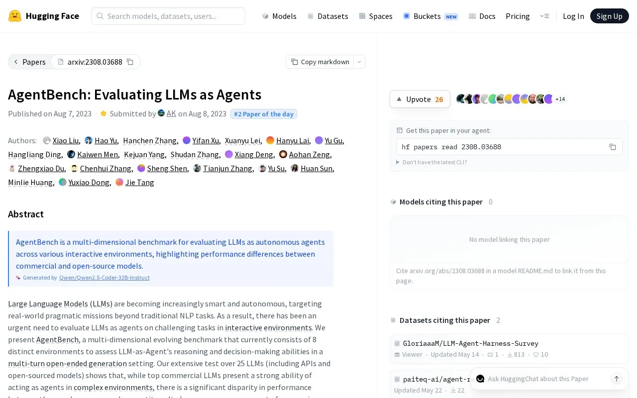 AgentBench: Evaluating LLMs as Agents homepage screenshot