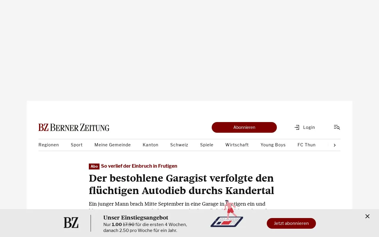 Berner Zeitung homepage screenshot