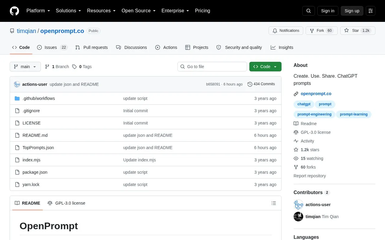 timqian/openprompt.co homepage screenshot