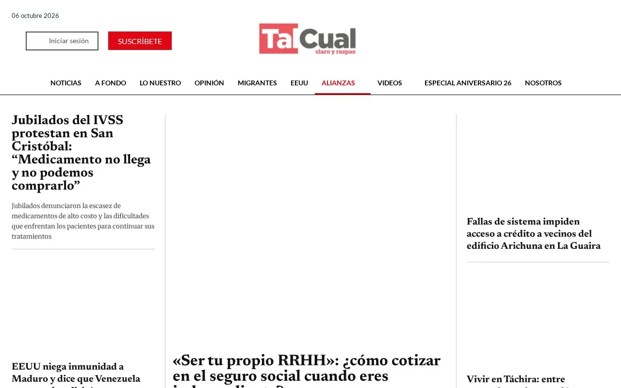 Tal Cual homepage screenshot