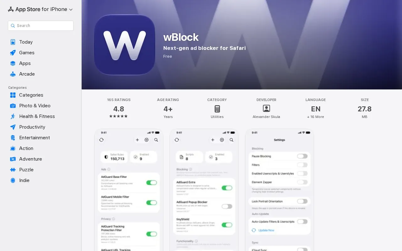 wBlock homepage screenshot