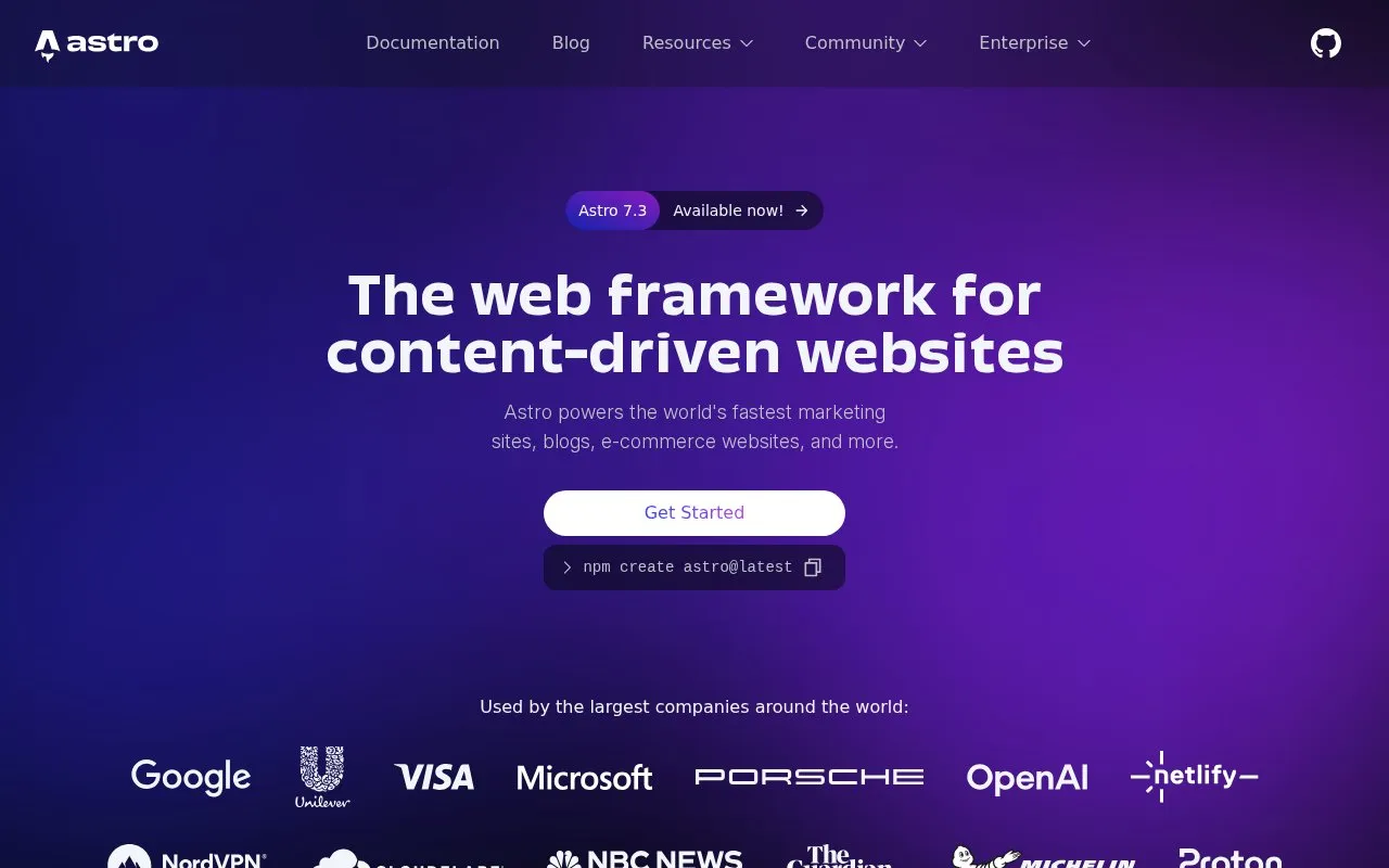 Astro homepage screenshot