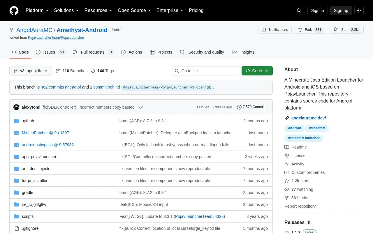 Amethyst homepage screenshot