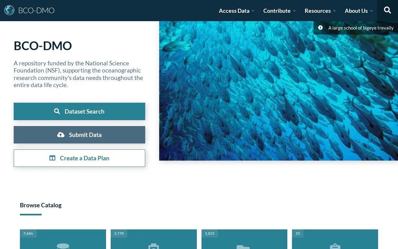 Biological and Chemical Oceanography Data Management Office homepage screenshot
