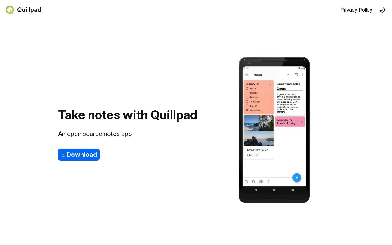 Quillpad homepage screenshot