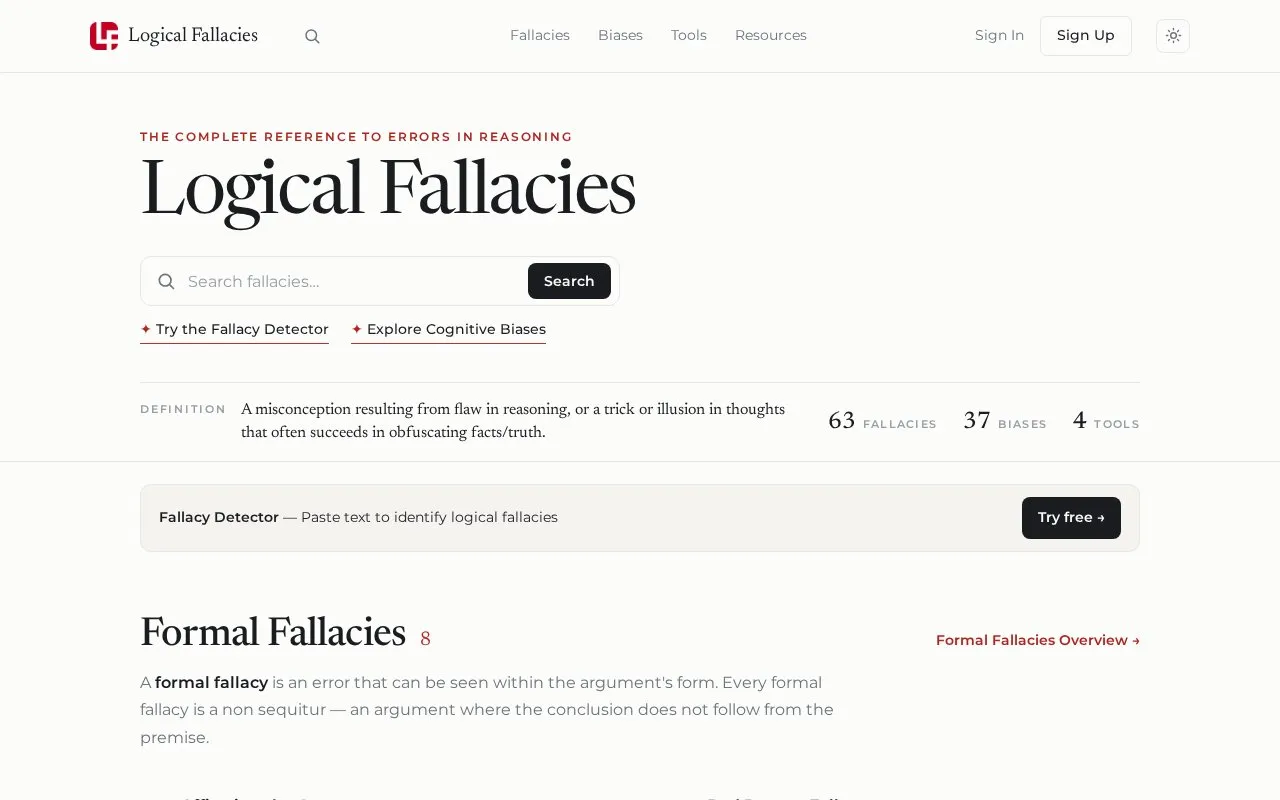 LogicalFallacies homepage screenshot
