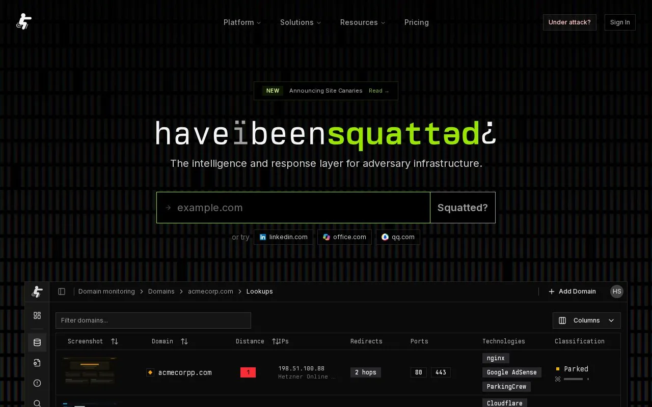 HaveIBeenSquatted homepage screenshot