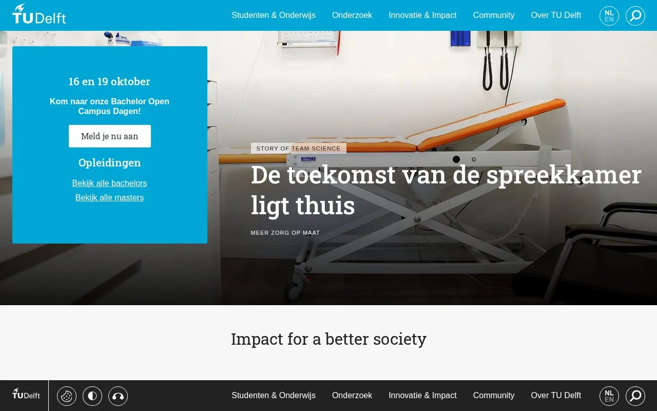 Delft University of Technology homepage screenshot