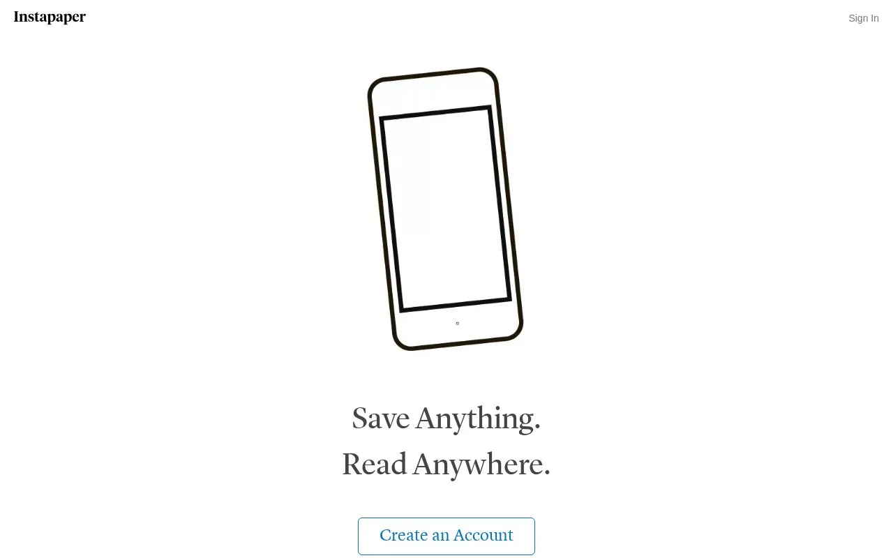 Instapaper homepage screenshot