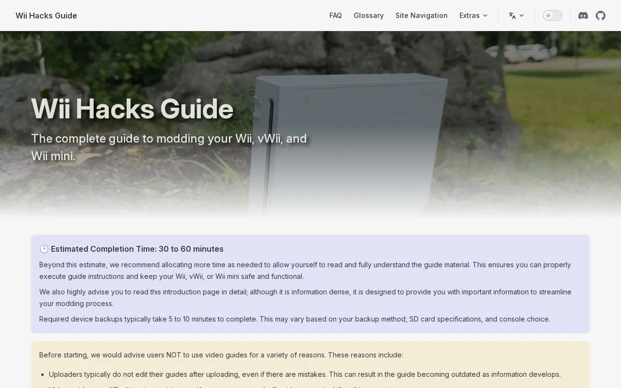 Wii Hacks Guide homepage screenshot