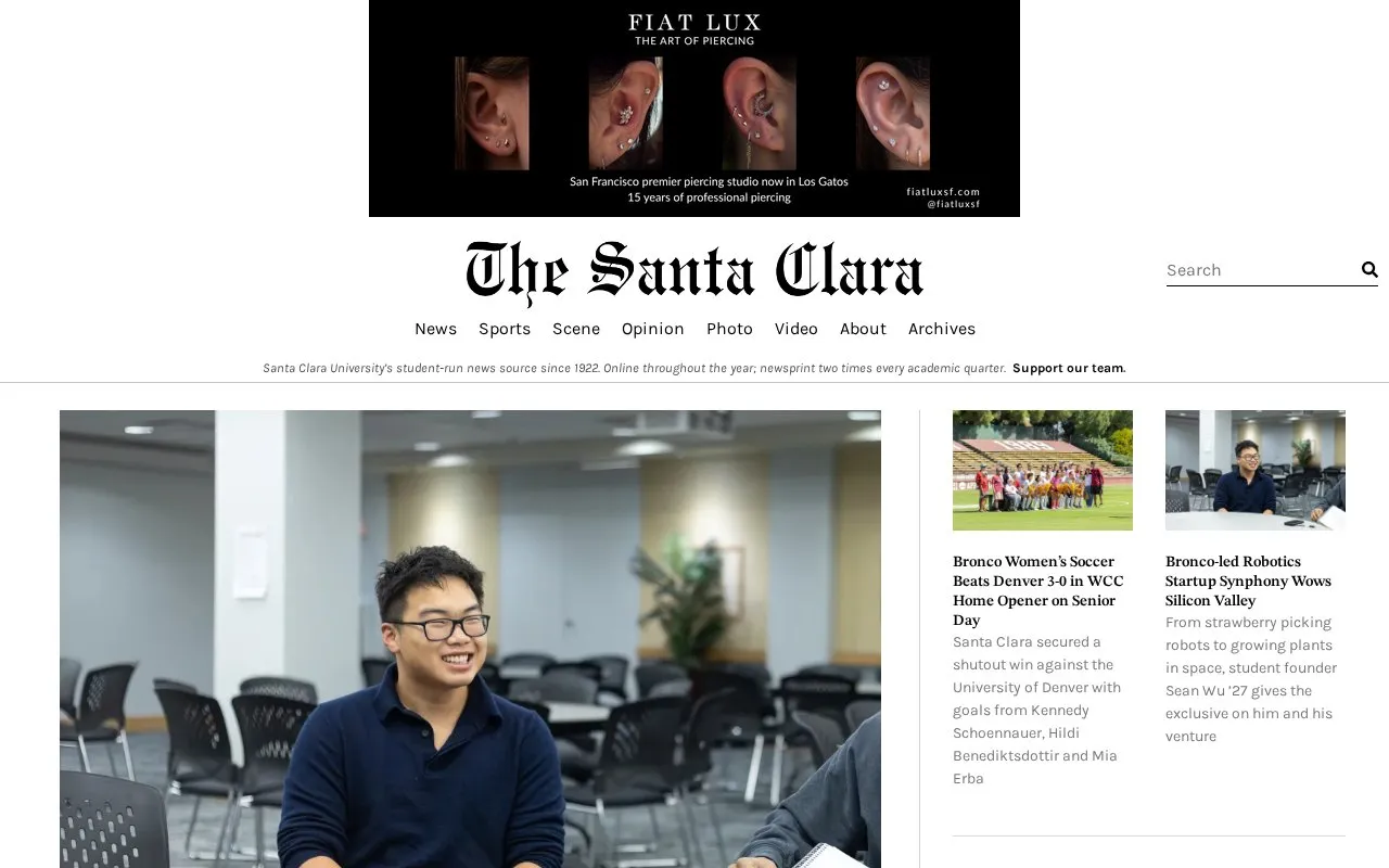 The Santa Clara homepage screenshot