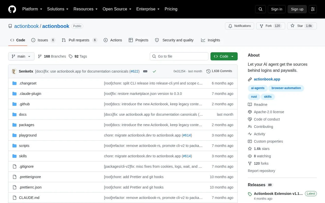 Actionbook homepage screenshot
