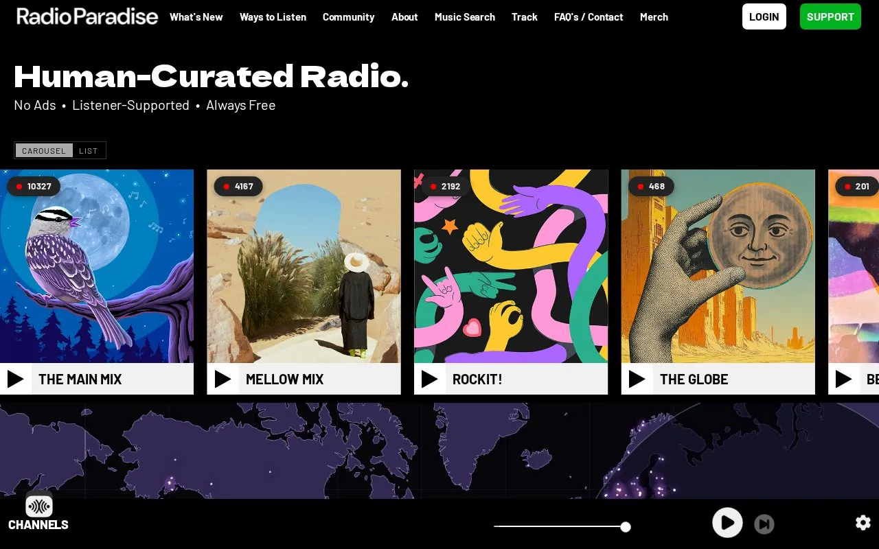 RadioParadise homepage screenshot