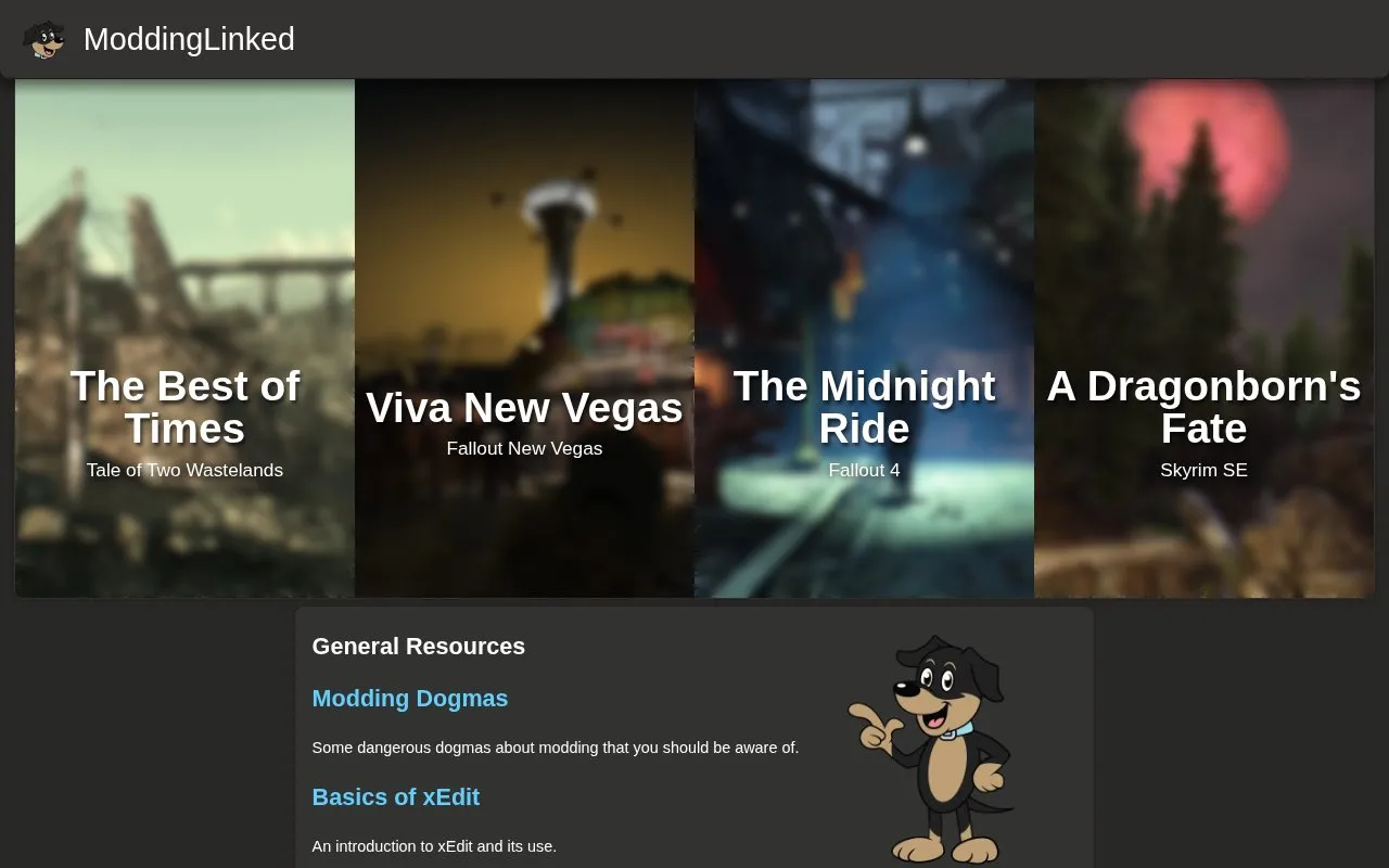 ModdingLinked homepage screenshot