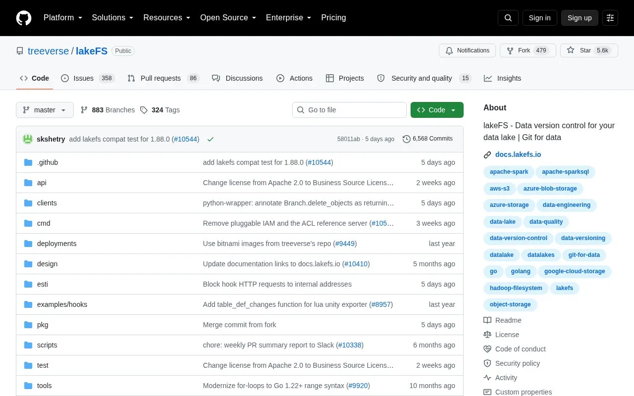 lakeFS homepage screenshot