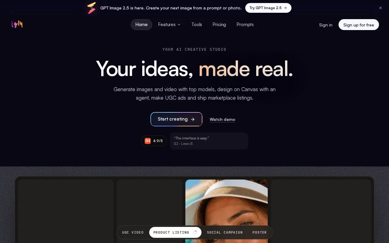 Igly homepage screenshot
