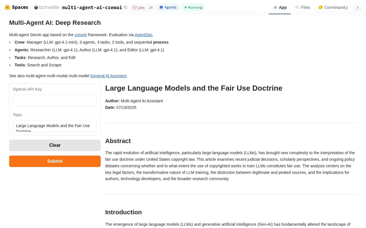Multi-Agent AI - Deep Research homepage screenshot