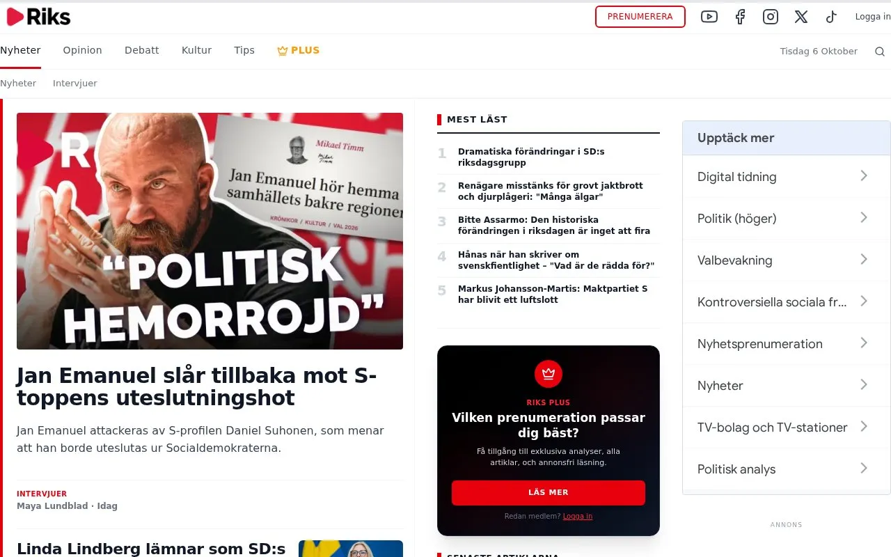 Riks homepage screenshot