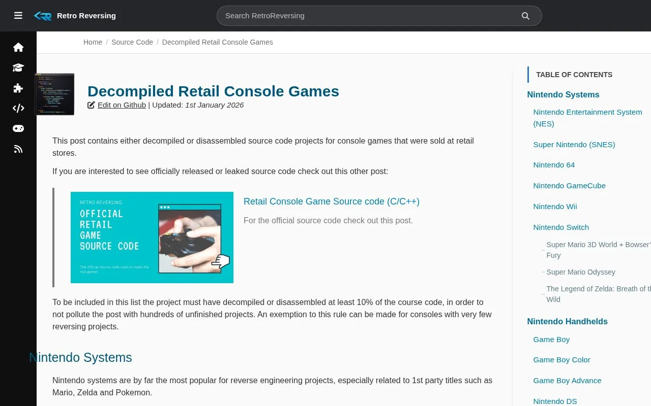RetroReversing homepage screenshot