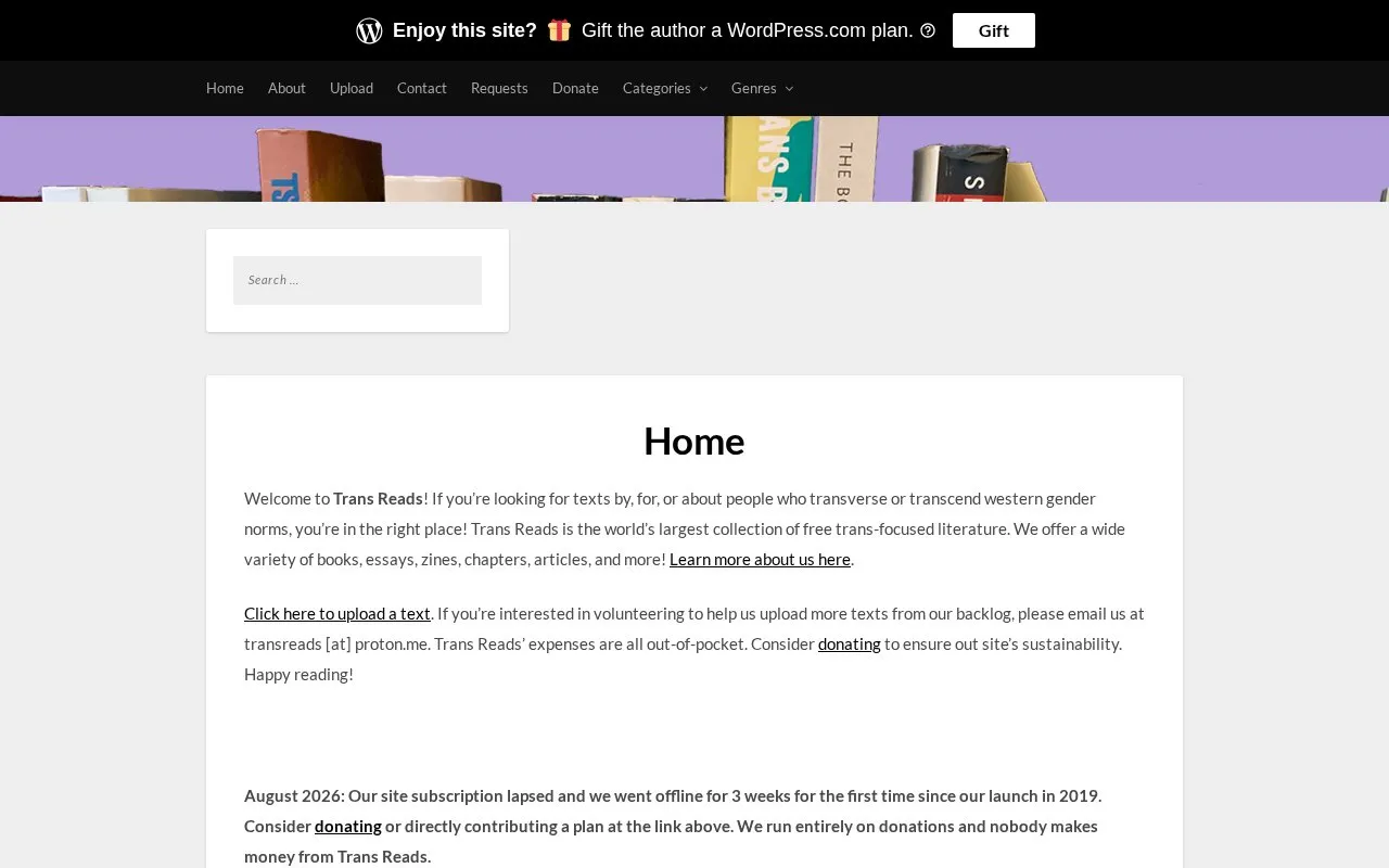 Trans Reads | homepage screenshot