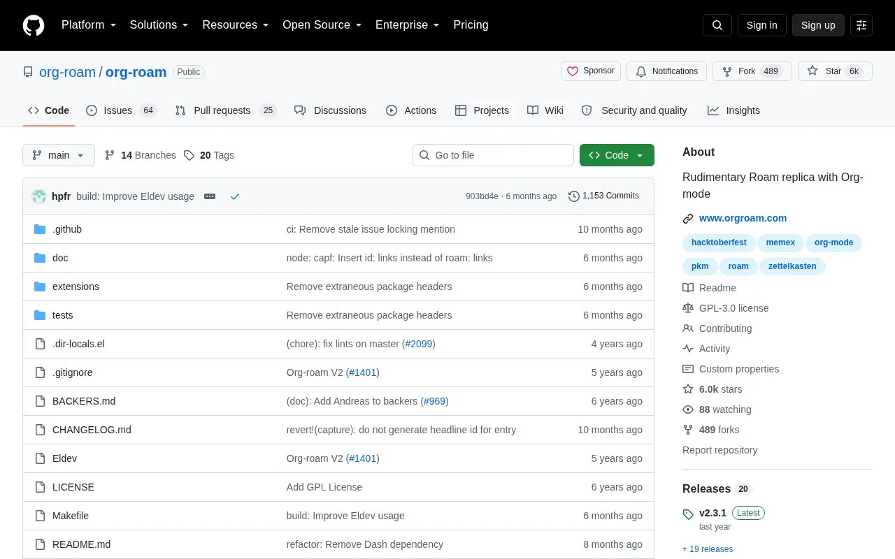 Org Roam homepage screenshot