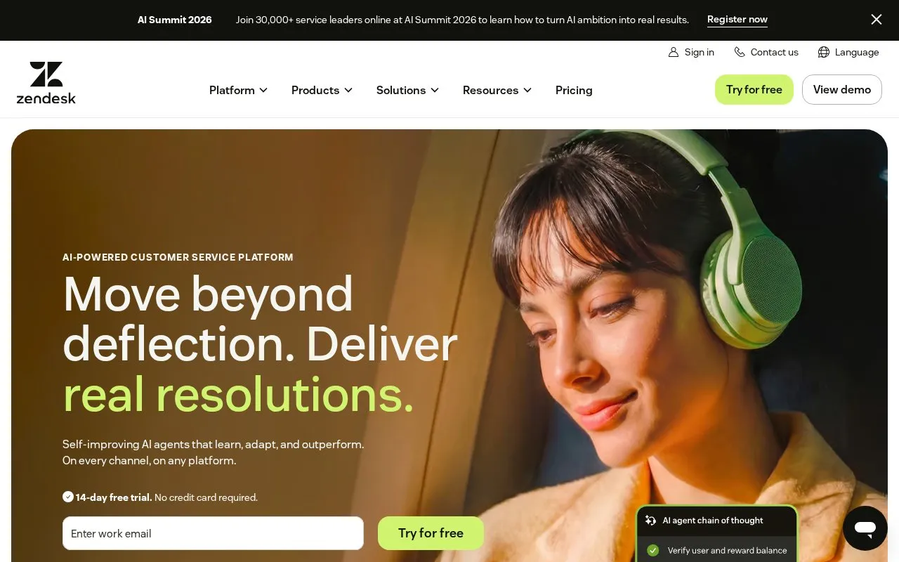 Zendesk homepage screenshot