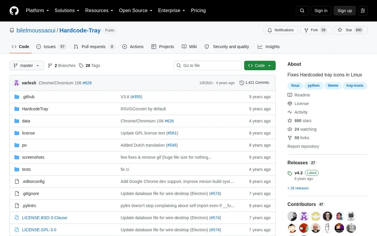 Hardcode Tray homepage screenshot