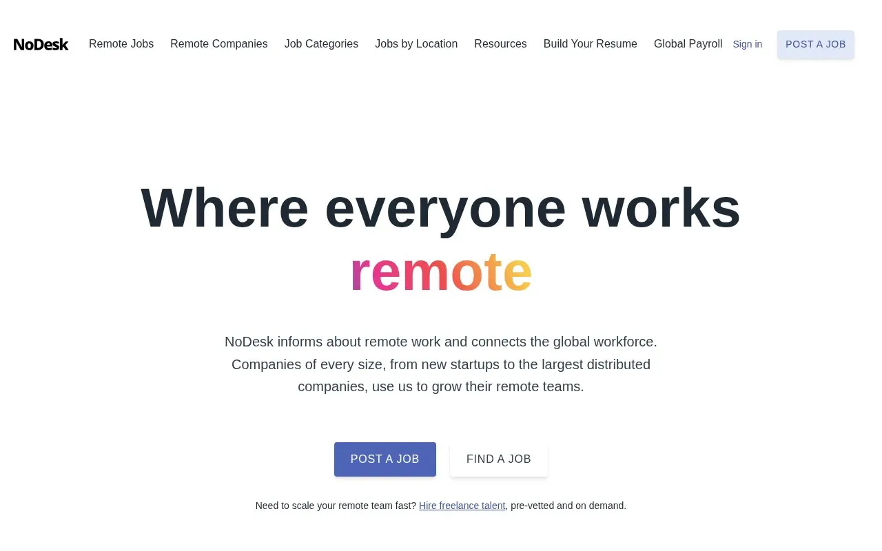 NoDesk homepage screenshot