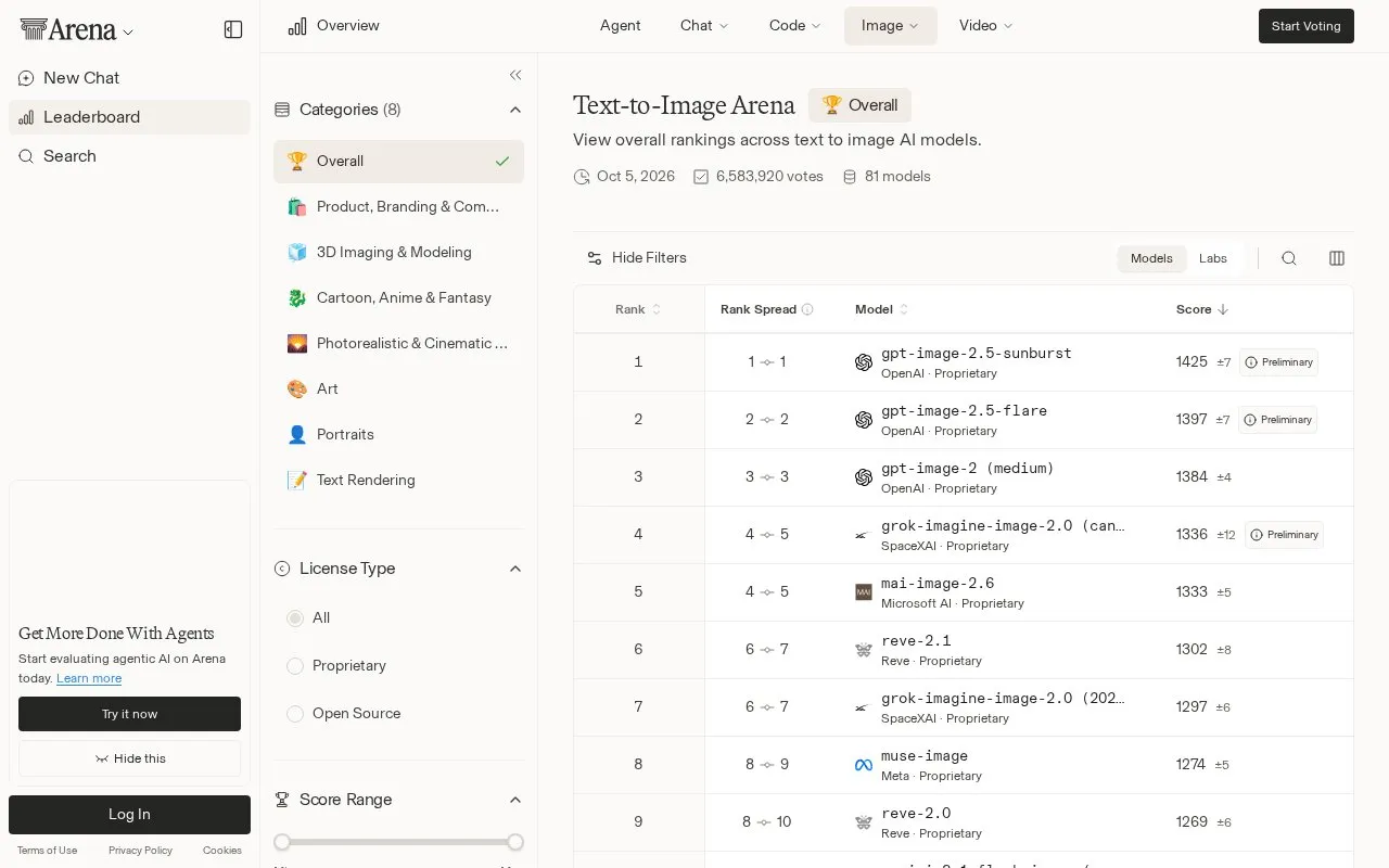 Arena Text to Image homepage screenshot