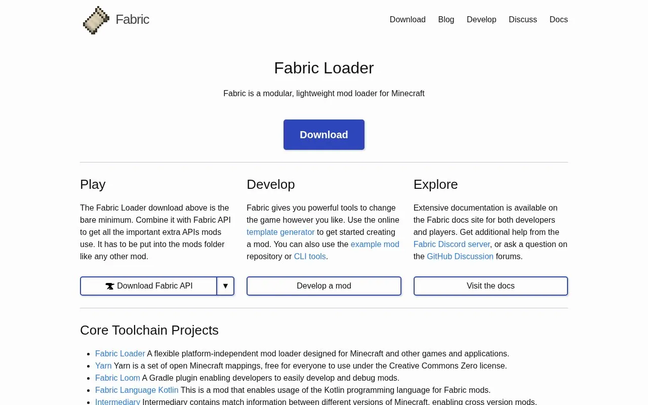 Fabric homepage screenshot
