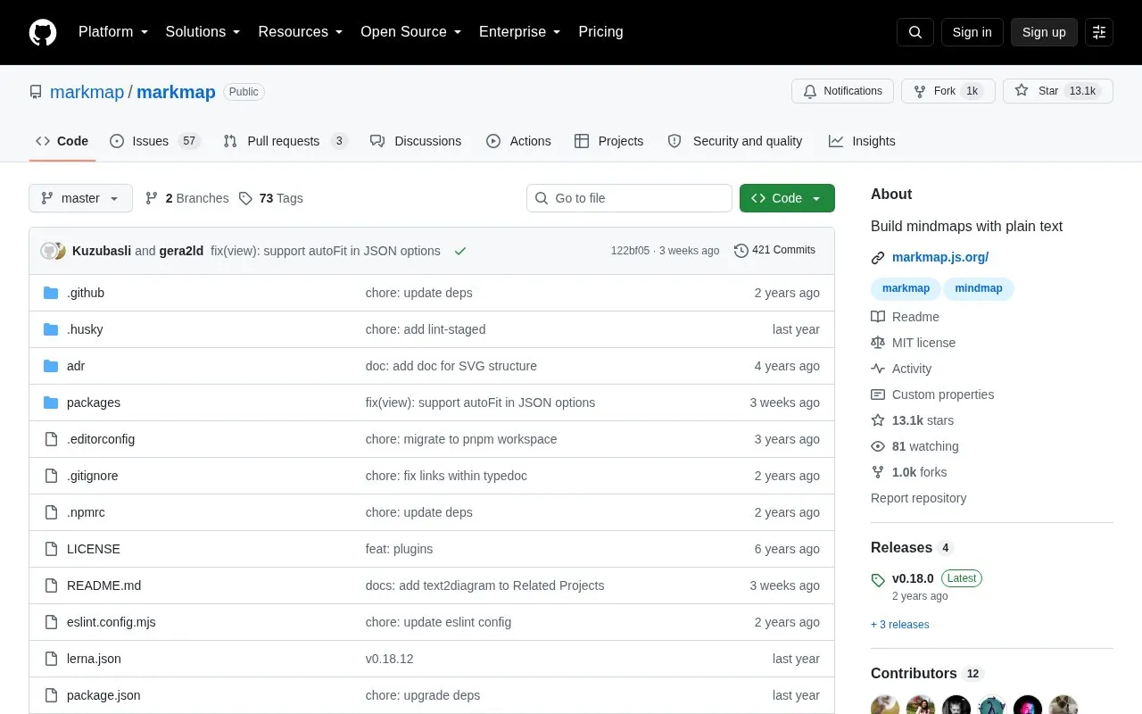 Markmap homepage screenshot