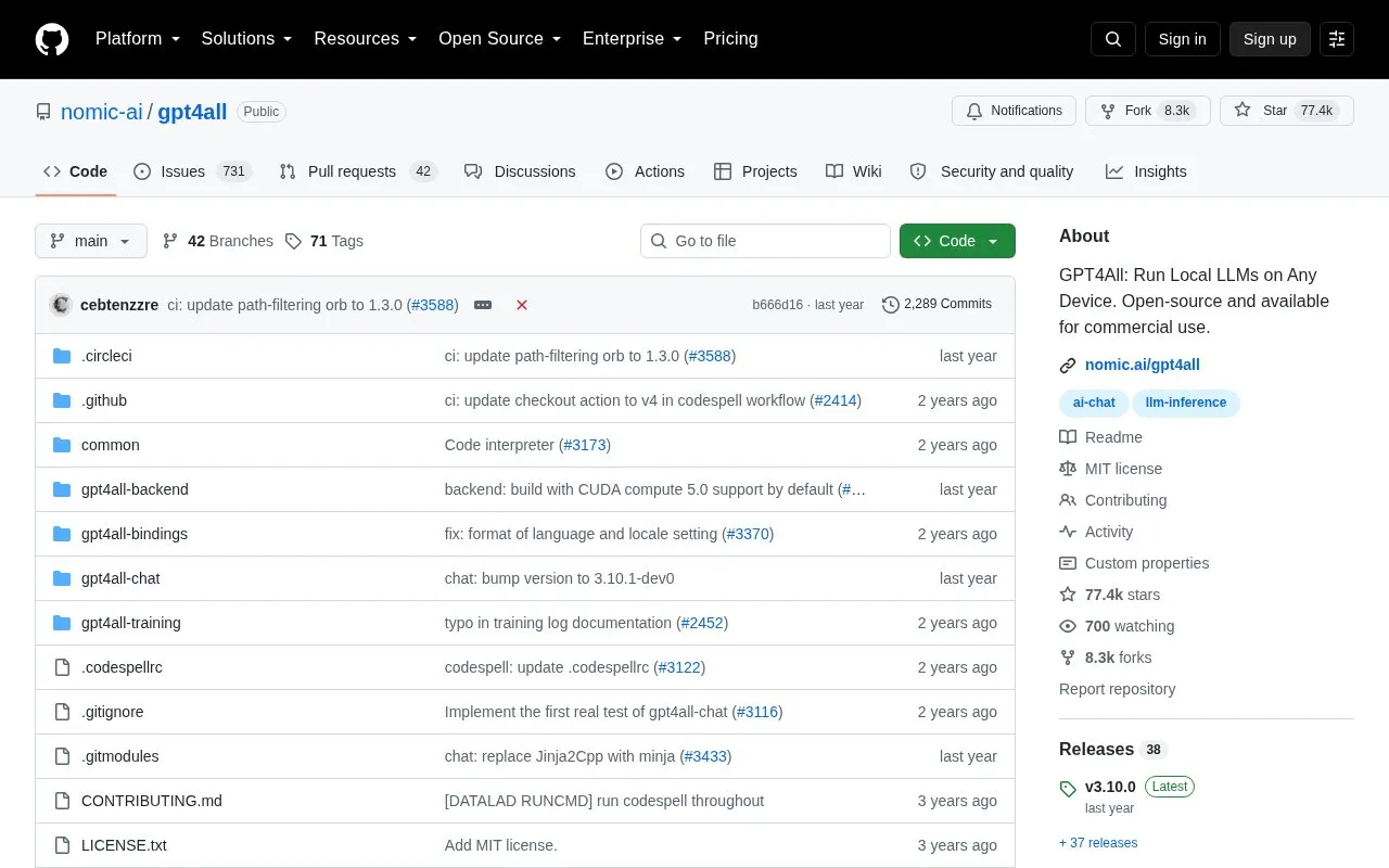 Gpt4all homepage screenshot