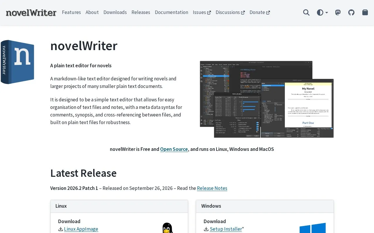 NovelWriter homepage screenshot