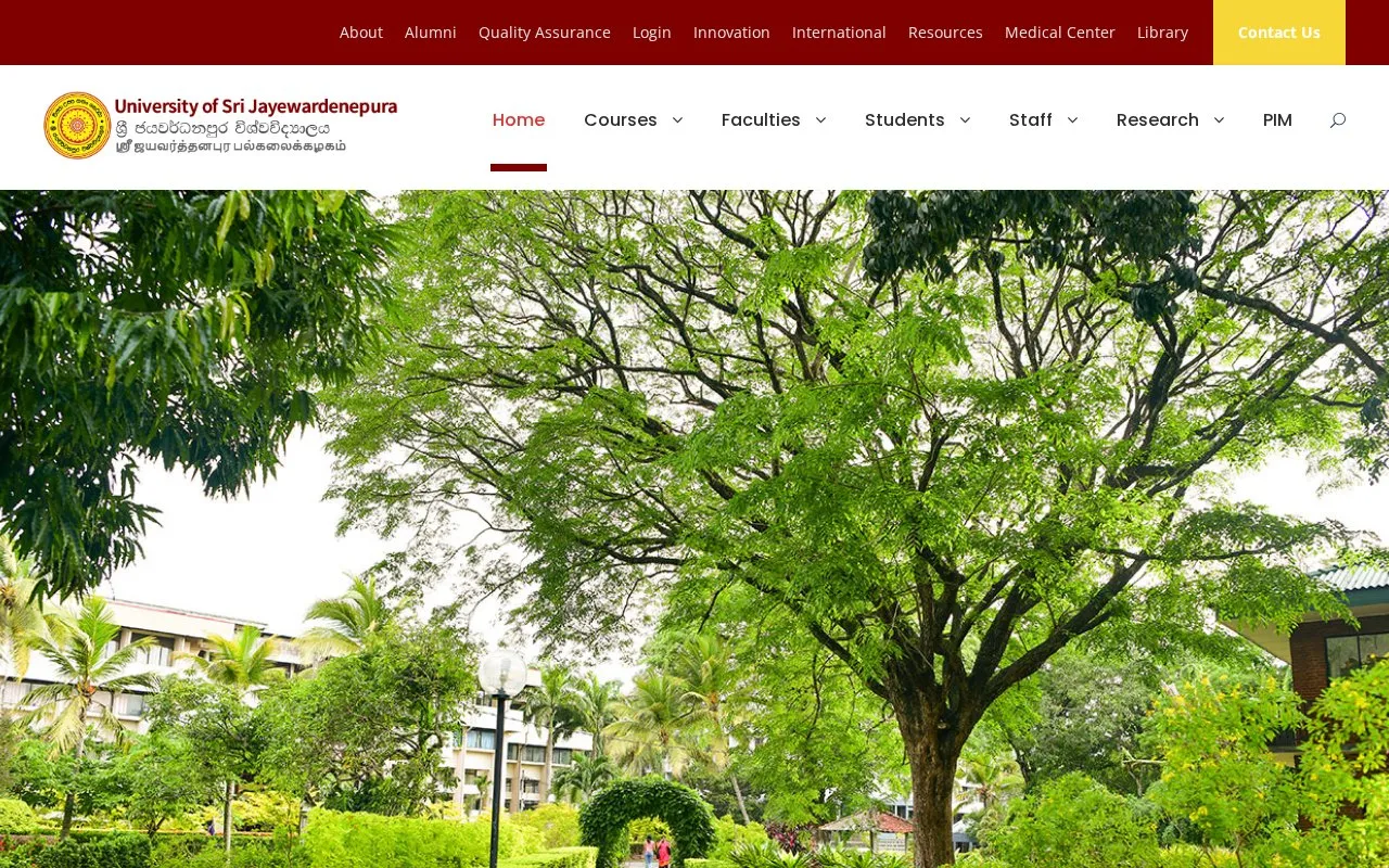 University of Sri Jayewardenepura homepage screenshot