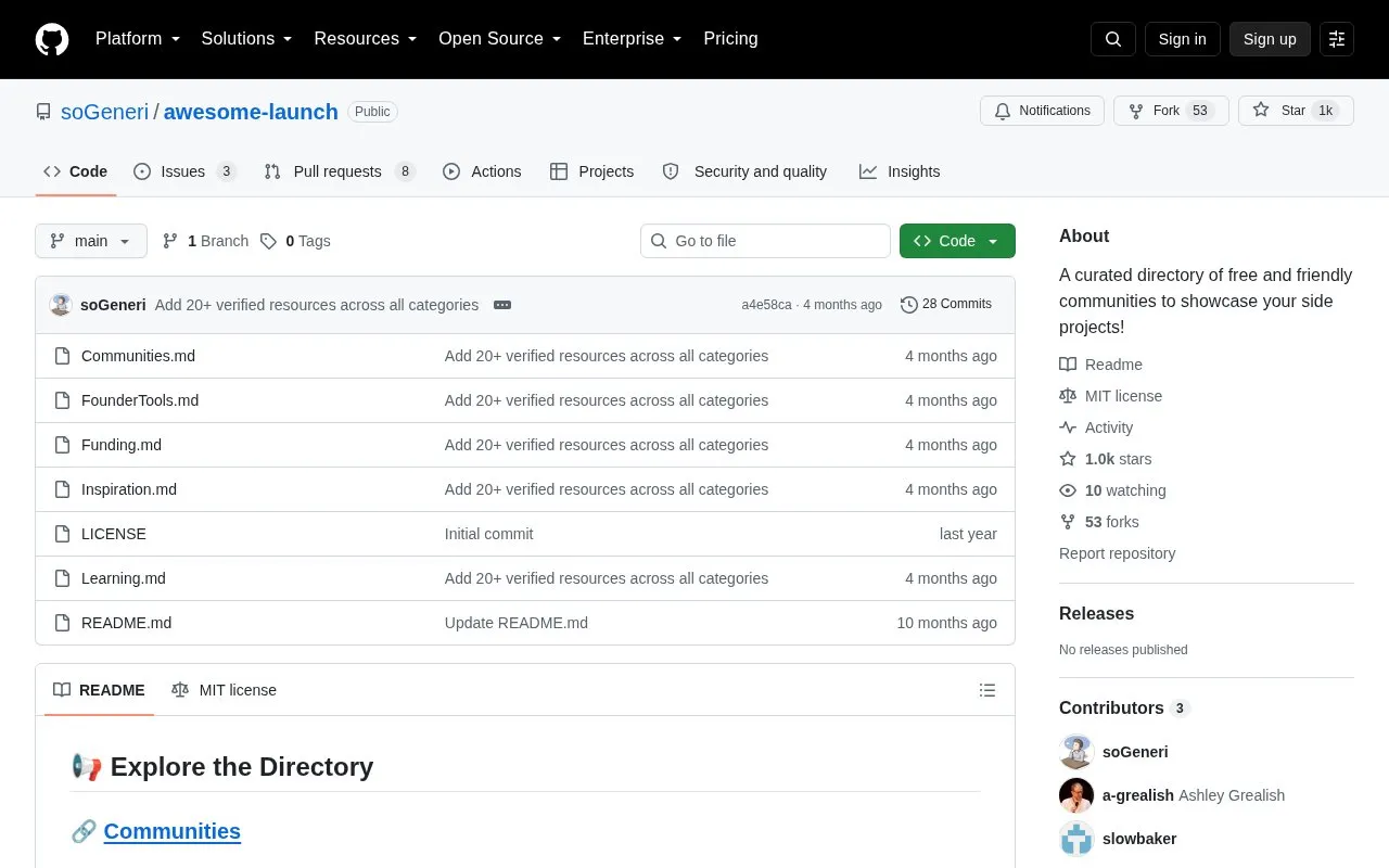 Awesome Launch homepage screenshot