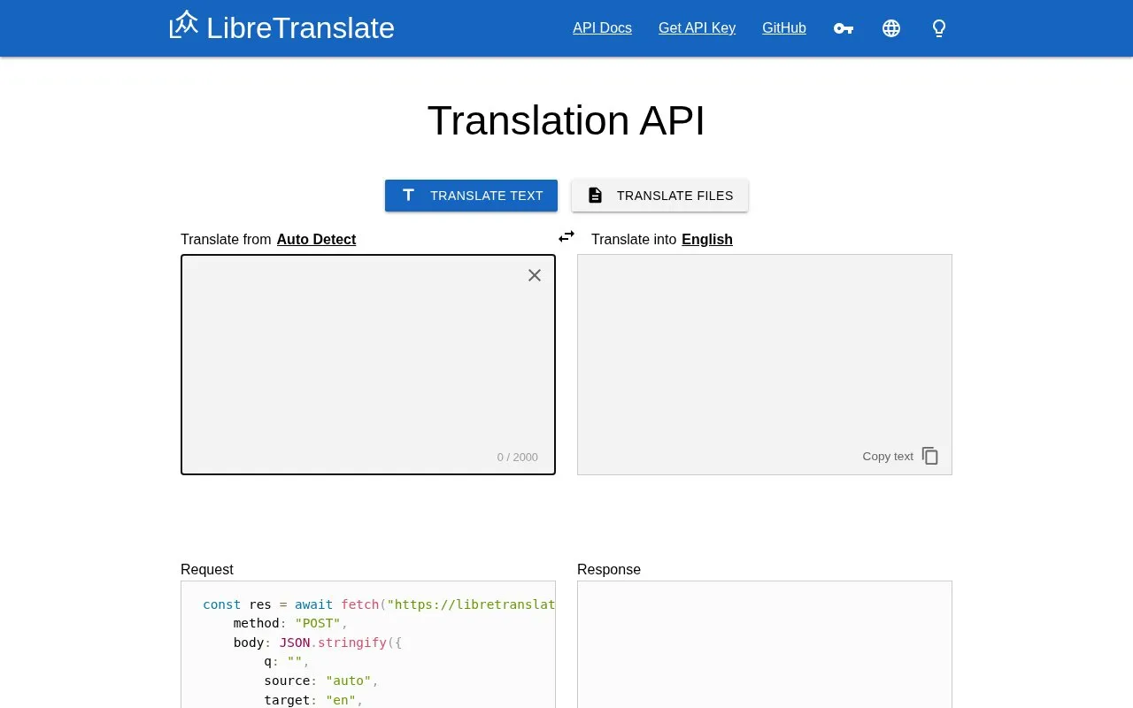 LibreTranslate homepage screenshot