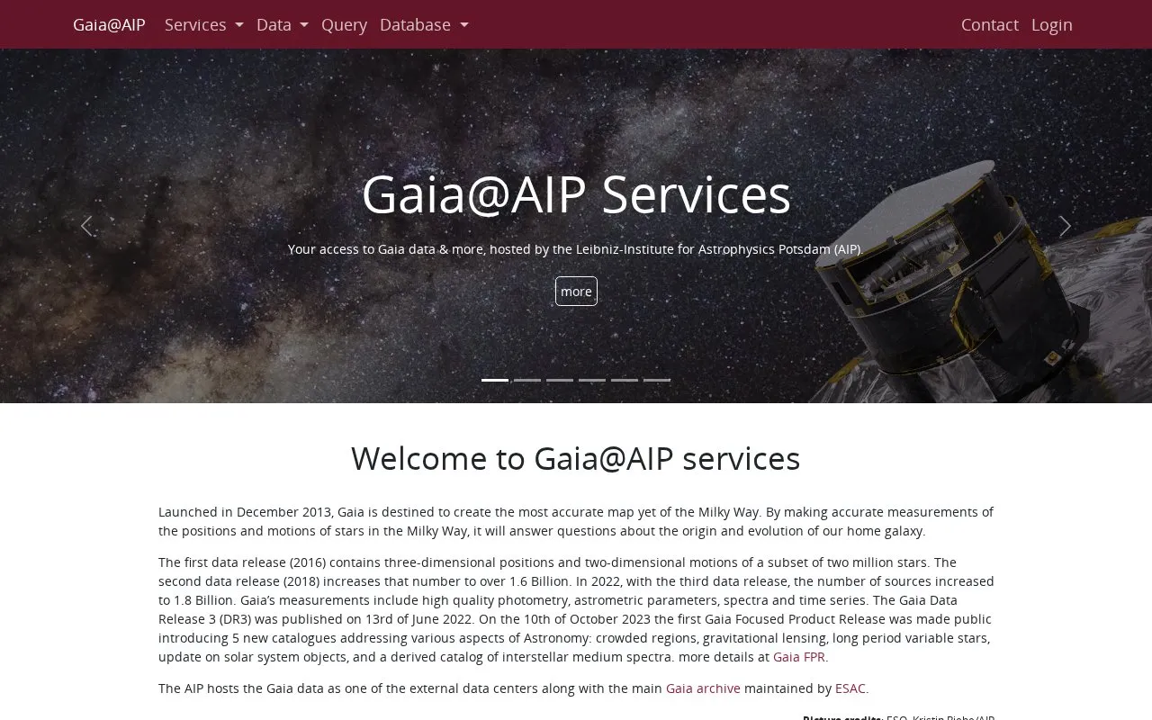 Gaia@AIP homepage screenshot