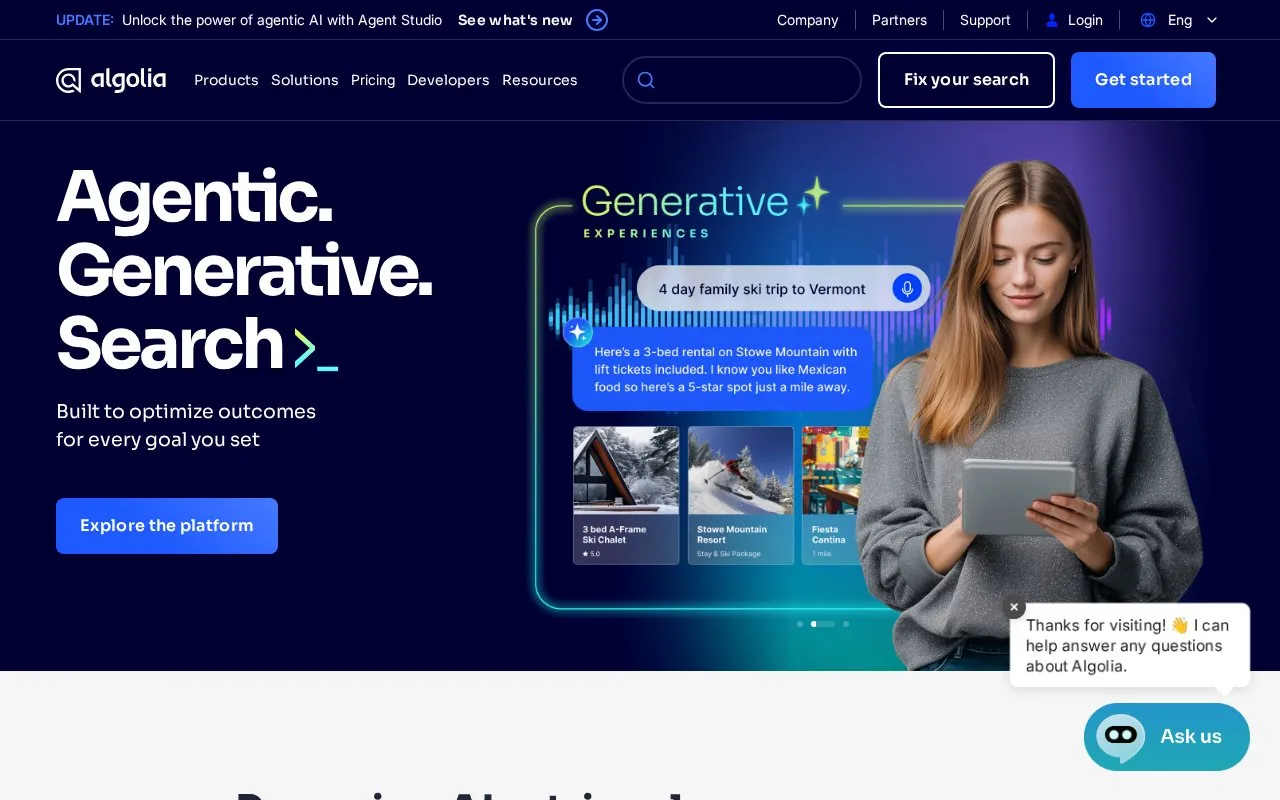Algolia homepage screenshot