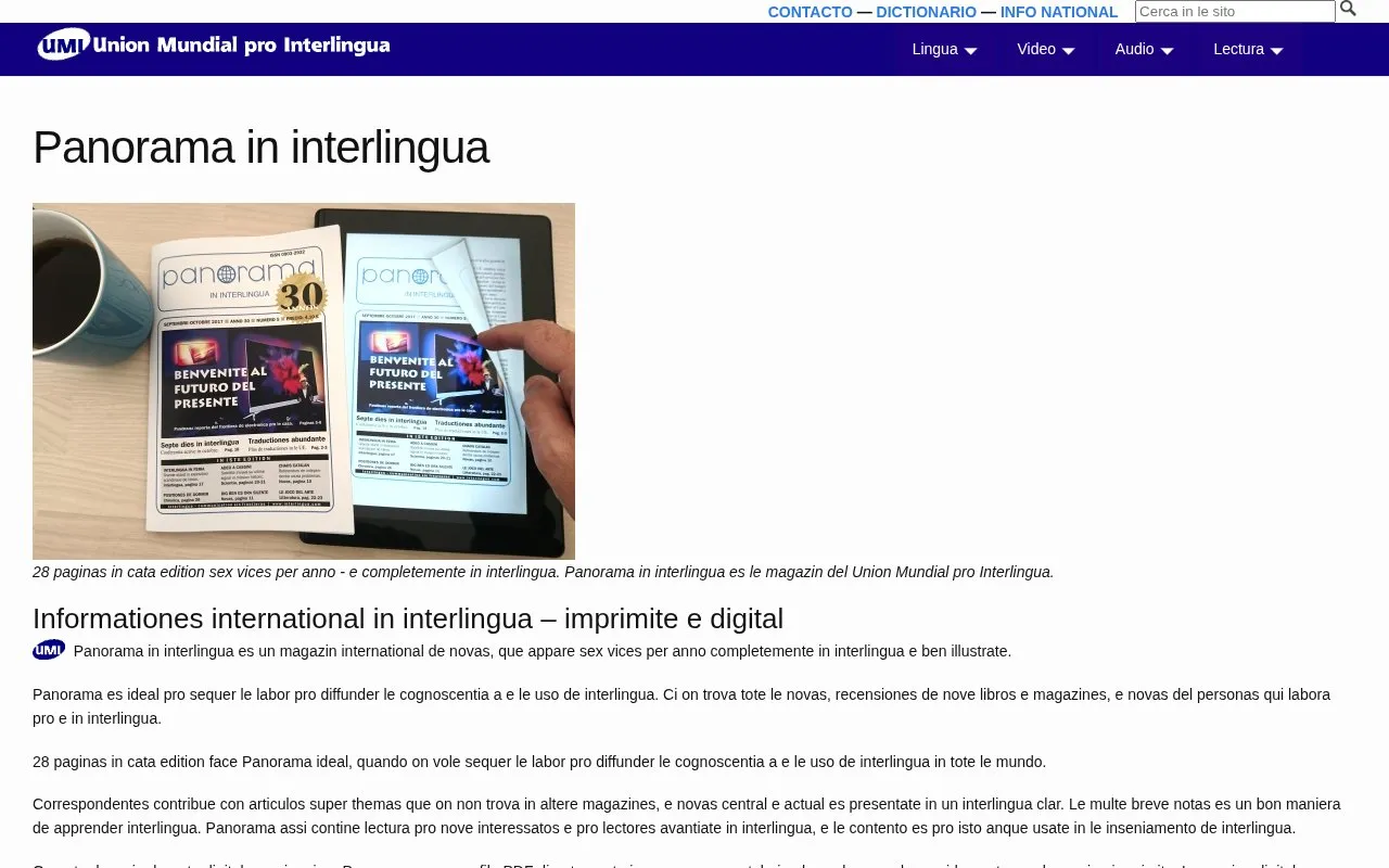 Panorama in Interlingua homepage screenshot